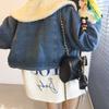 Lamb Fur Spliced Denim Jacket Women  Autumn Winter Vintage Turn Down Collar New Coats Casual Button Up Short Jacket