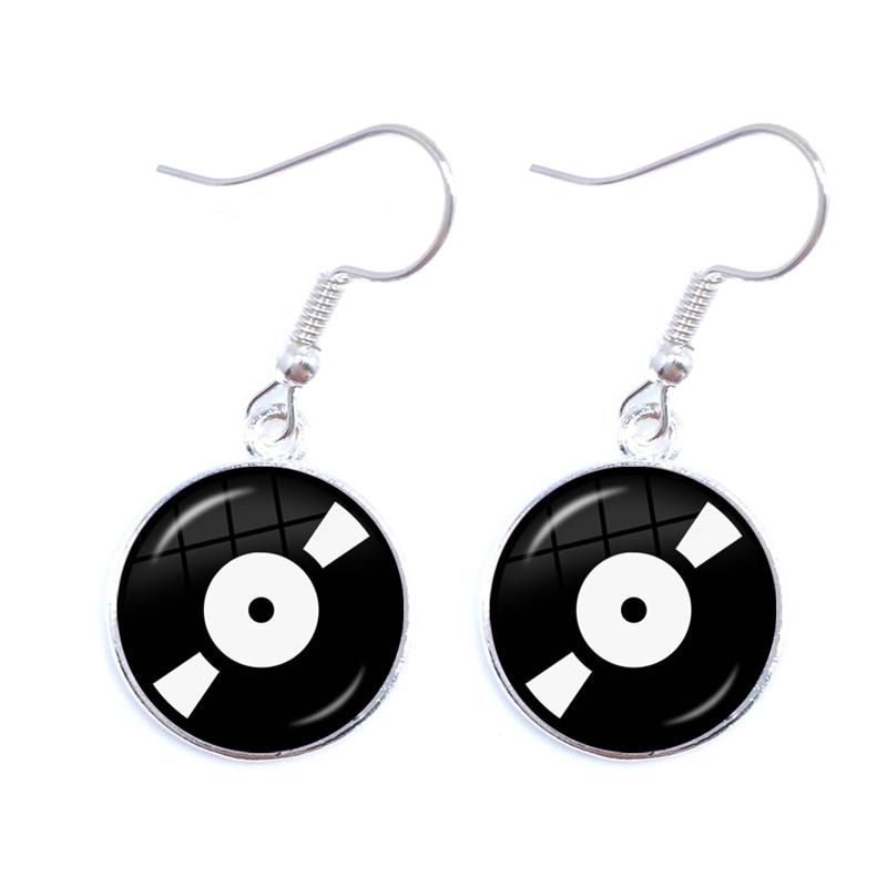 Retro CD Record Drop Earring Disc Classic Music Gramophone Record Glass Cabochon Earrings Gift for Music Loves