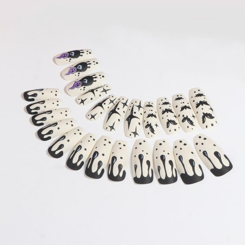 24Pcs Stiletto Fake Nails Coffin Nails Halloween False Nails Punk Full Cover Artificial Press On Nails for Women Girls