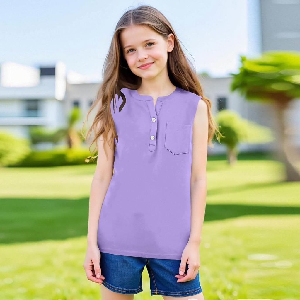 Summer Children's Thin Tank Tops For Boys And Girls, Solid-color Buttoned Pocket Tank Tops