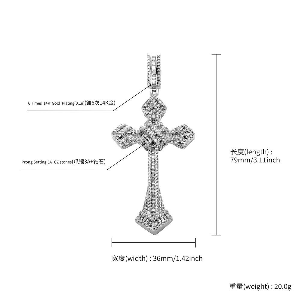 Hip Hop T Square Zircon Cross Pendant Hipster Men's and Women's Fashion Personality Necklace Accessories