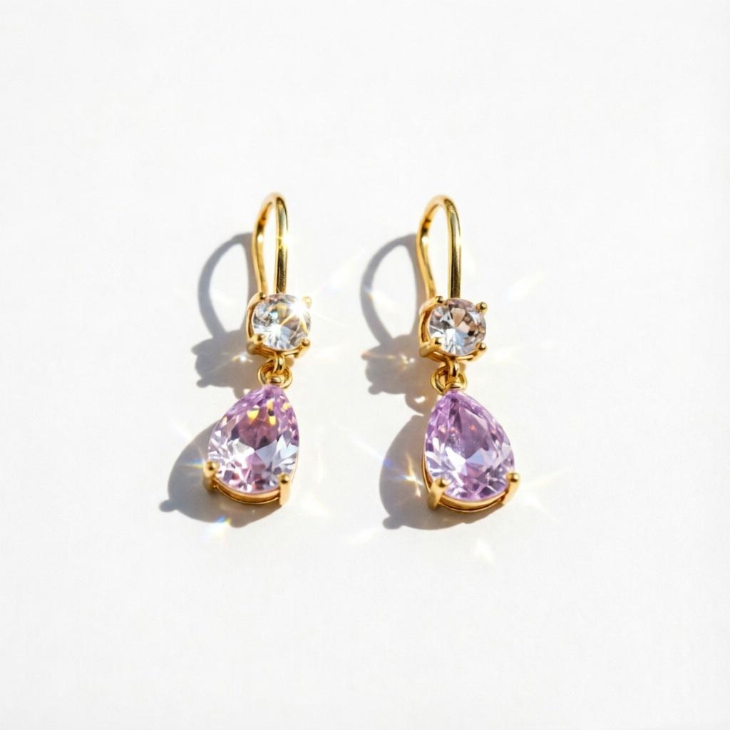 Retro Water Drop Zircon Earrings: Light Luxury Sand Gold Ear Ornaments for Women