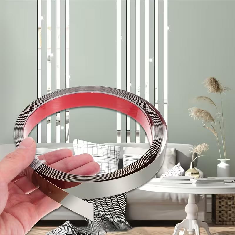 1 Stück 1cm/3cm/5cm Spiegel Edelstahl flache dekorative Linien Wandaufkleber silbernes Titan-Hintergrund-Wandkantenleisten