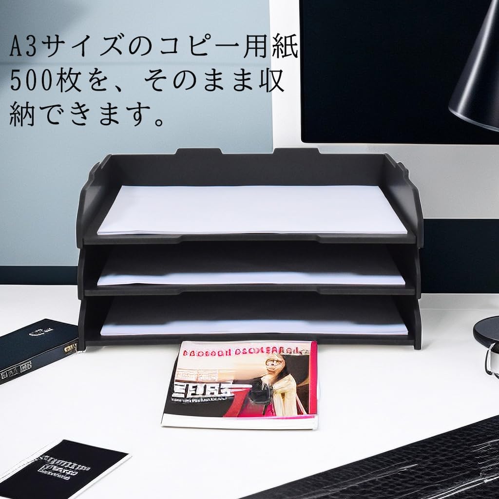 A3 Letter Tabletop Storage Document Document 3 Document Height Storage of Small Easy To Assemble Letter Case 3 Horizontal Tiers Case, Rack, Holder,