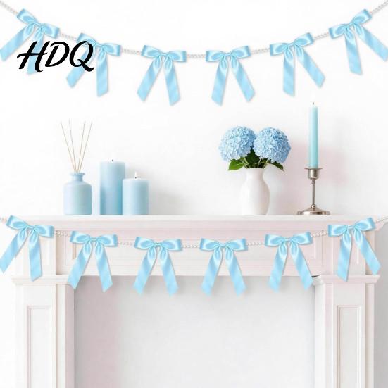 Bridal Shower Photo Props Bow Garland Banner Satin Ribbon Bows with Faux Pearl Chain 2m Bowknot Banner for Wedding Wedding Shower Bachelorette