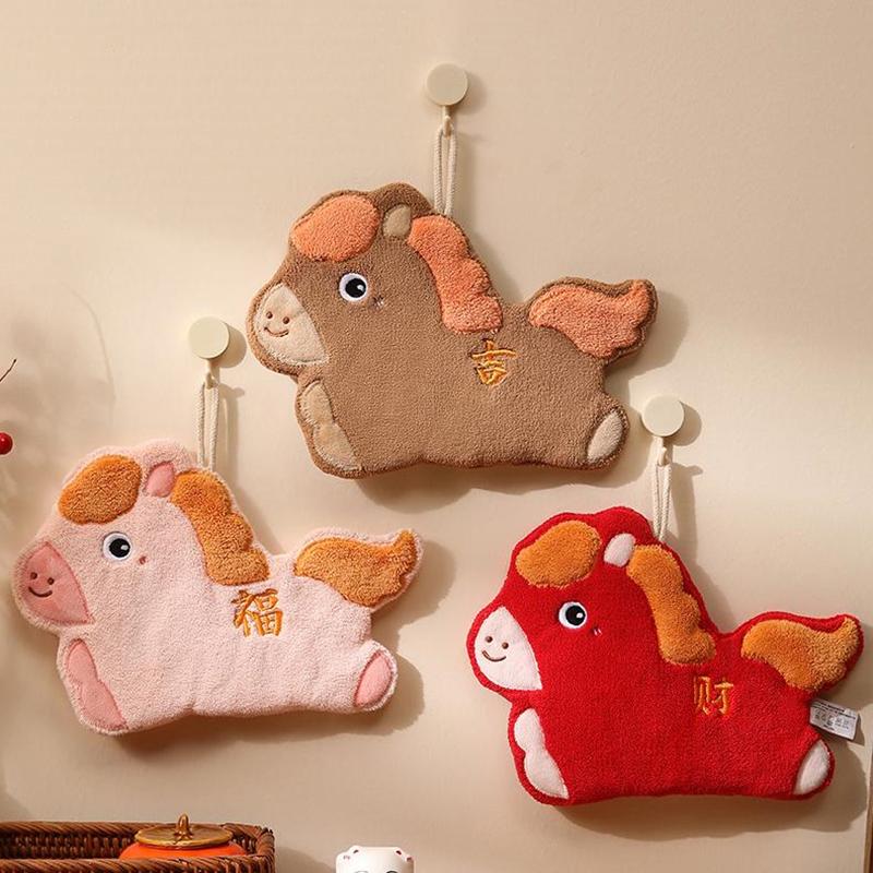 Chinese Year 2026 Hand Towel Cartoon Absorbent Towels Chinese Spring Festival Quick Drying Towels Cute Horse Hanging Cloth