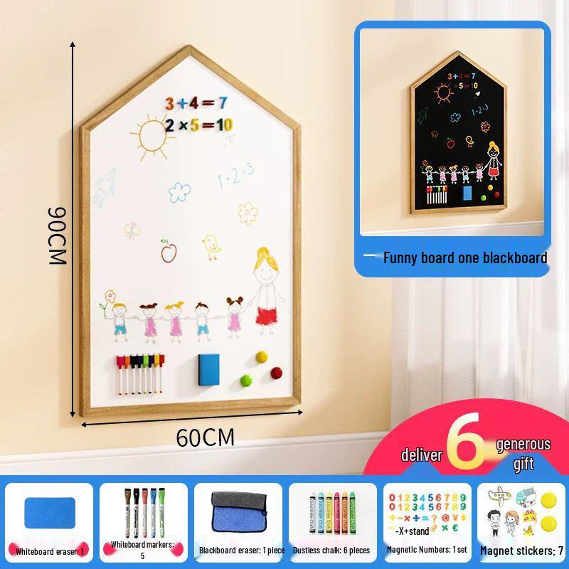 Solid Wood Double-Sided Magnetic Easel: Erasable, Dust-Free Blackboard for Children's Drawing and Writing.