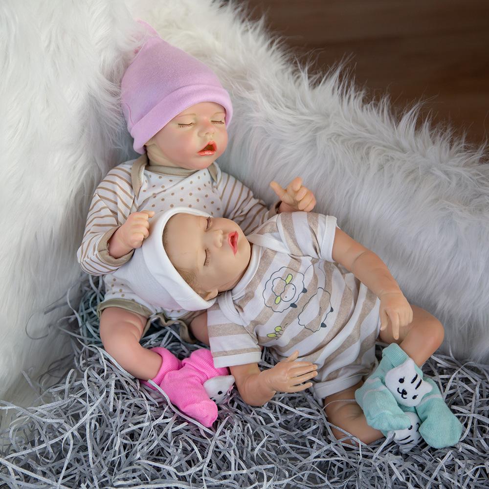 45cm Lifelike Reborn Baby Doll Twin A Twin B Cloth Body Soft Touch Real Life Newborn Dolls Rooted Mohair Alive Bebe Reborn Boneca Kid's Christmas Gift