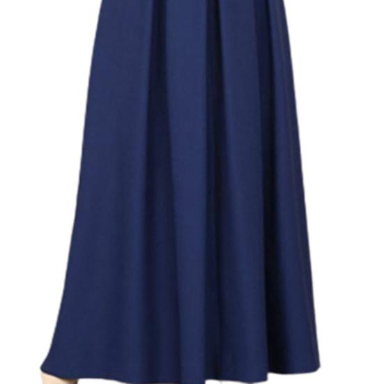 Knöpfe Dekor Plissiert Großer Saum Maxi Kleid Einfarbig O-Ausschnitt Knöpfe Manschette Hoch