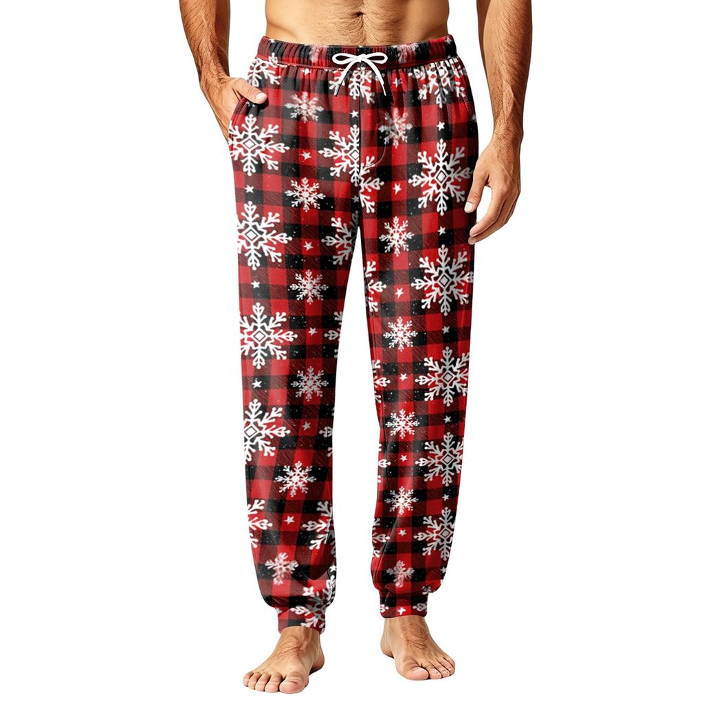 Men's Christmas Printed Pajama Pants Warm Pants for Winter