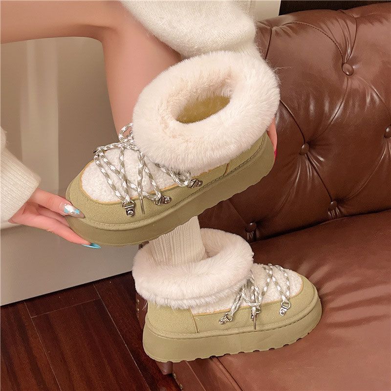 Mao Mao mouth snow boots 2025 winter new Korean version thick-soled short tube thickened one-pedal strap cotton boots large size foreign trade