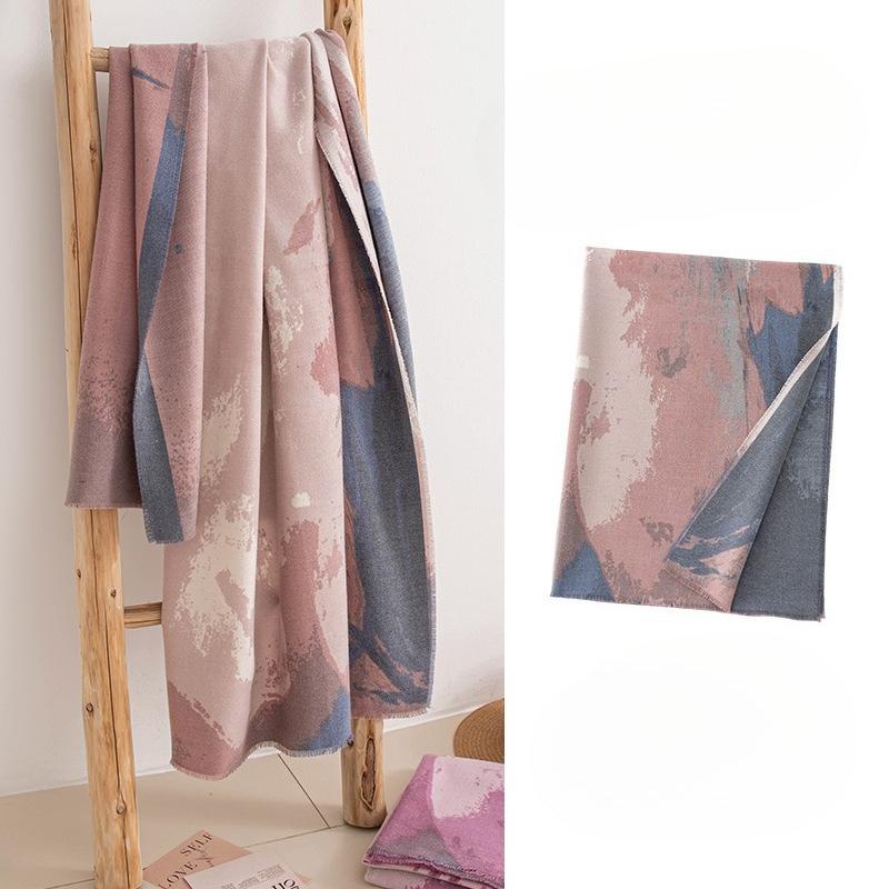 Autumn and Winter New Oil Painting Gradient Color Commuting Elegant Scarf Versatile Fashion Temperament Scarf Warm and Not Bloated Shawl
