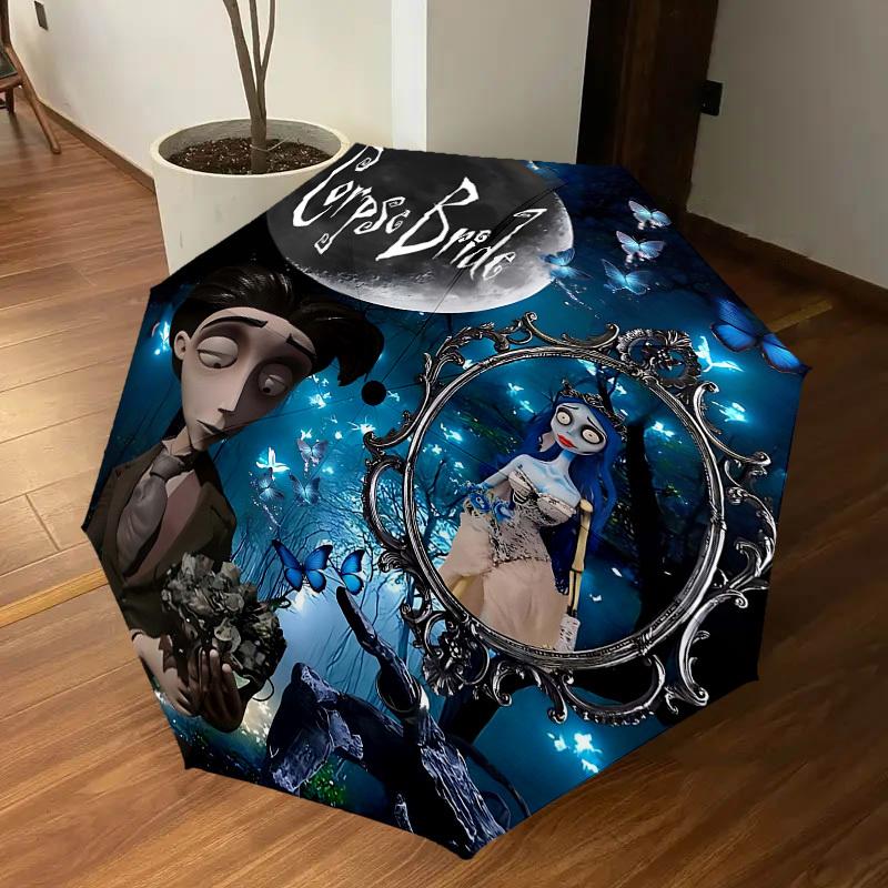 1pc Corpse Bride Automatic Open/Close Umbrella Compact Folding Umbrella with 8-Rib Shaft Lightweight Esign, for Women/Men1182A