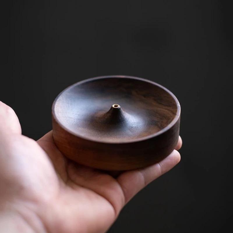 1pc Incense Burner Base Black Walnut Solid Wood Incense Stick Handmade Tea Ceremony Round Incense Burner Agarwood Tray Holder