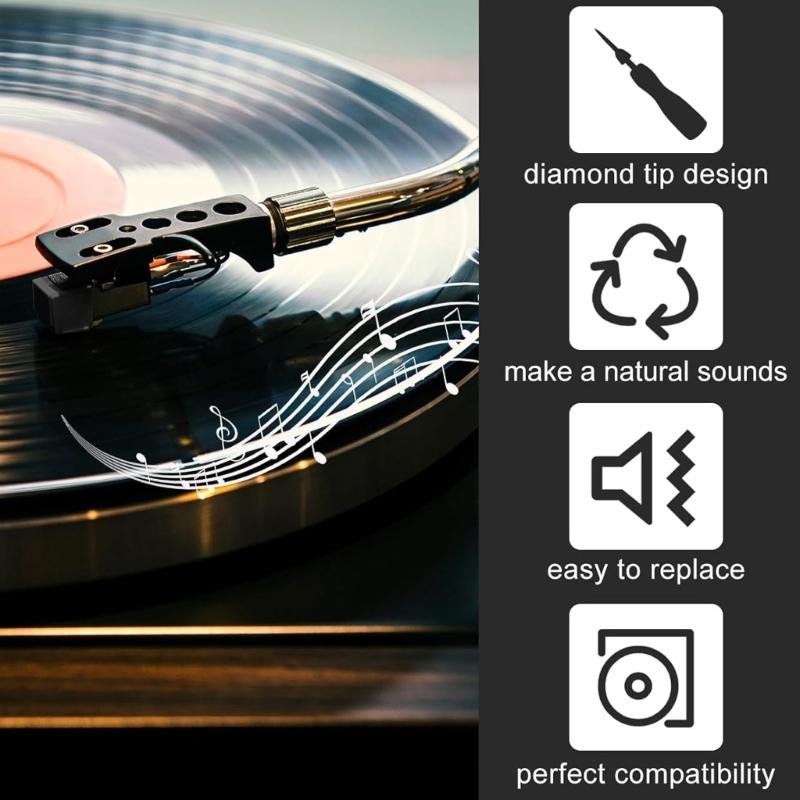 Turntable Needle Plastic Styluses with Cleaning Brush Phonograph Maintenance Part Record Player Needle for Players