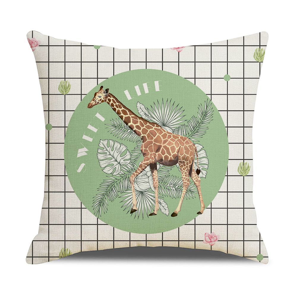 Ins Style Nordic Simple Geometric Abstract Small Fresh Green Plant Elk Linen Print Square Pillowcase