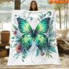 1pc 2D Flat Printing Spring And Summer New Arrival Dreamy Green Butterfly And Lush Flowers Theme Digital Print Blanket, All-Season Use, Casual Throw, 