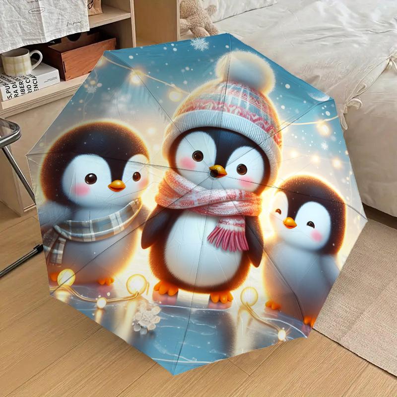 1pc Winter Penguins with Lights Umbrella with Plastic Handle,Suitable for All Seasons Home Travel Outdoor UmbrellaDD1348