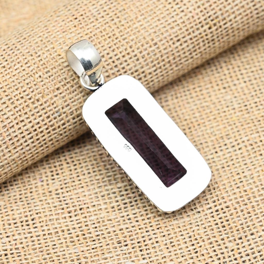 Belle pierre précieuse d'améthyste faite à la main en argent massif 925, pendentif pour cadeau de mariage