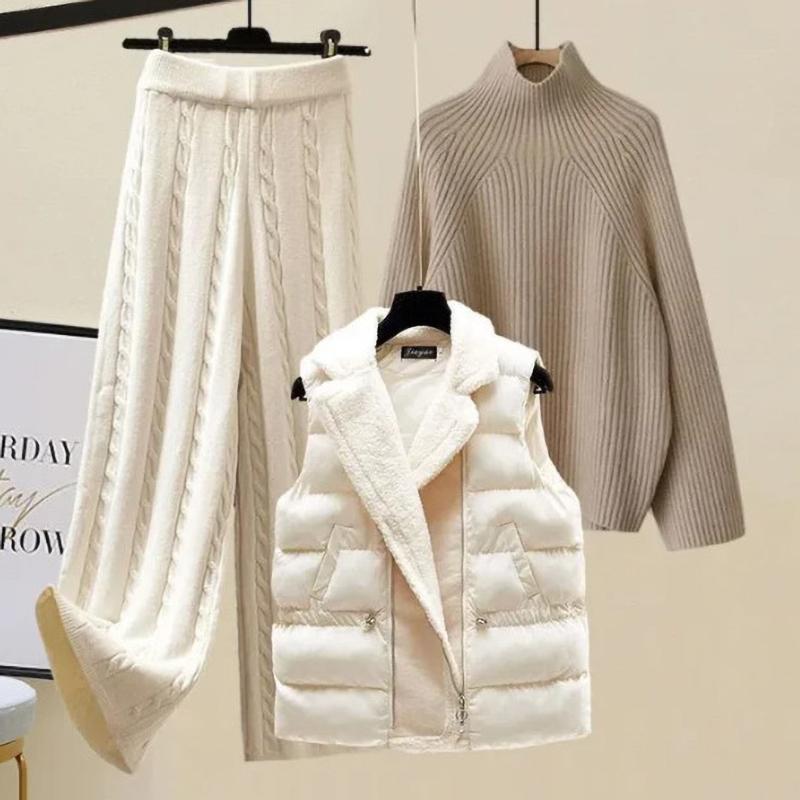 Women's Thickened Vest Turtleneck Knitted Sweater Wide Leg Autumn Winter Suit