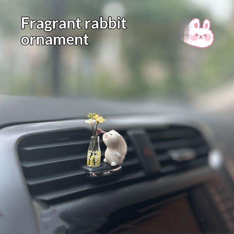 Cute Car Interior Decoration 2Pcs Rabbit Flower Vase Ornament Non-slip Center Console Decor for Drivers