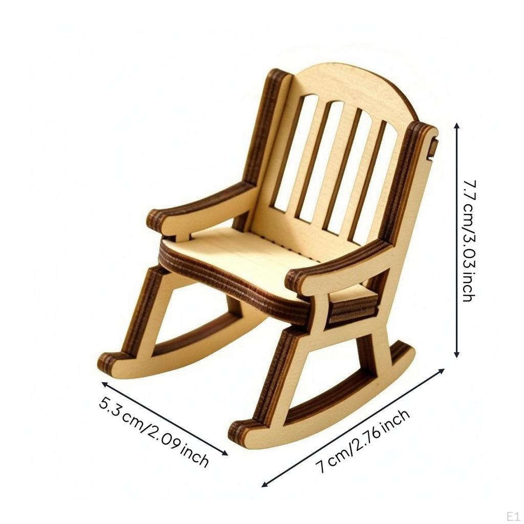Dollhouse Rocking Chair Slatted Back 1:12 Scale Armrests Miniature Furniture for Scene