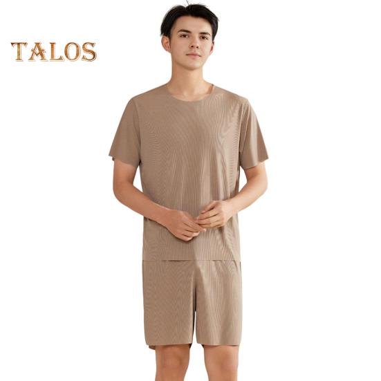 2Pcs/Set Men Pajamas Set O-Neck Short Sleeve T-shirt Elastic Waist Shorts Set Solid Color Home Clothing Suit