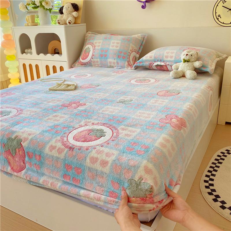 1pc Warm Bed Sheets for Winter Thick Flannel Fleece Fitted Bed Sheets Reactive Printed Drap De Lit Single/Queen/King Drap Housse