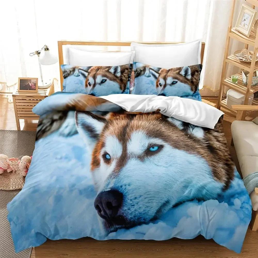 Lovely Husky 3d Puppy Dog Husky Comfortable Duvet Quilt Cover Pillowcase Bedding Set Children Bedroom Decoration Home Textile