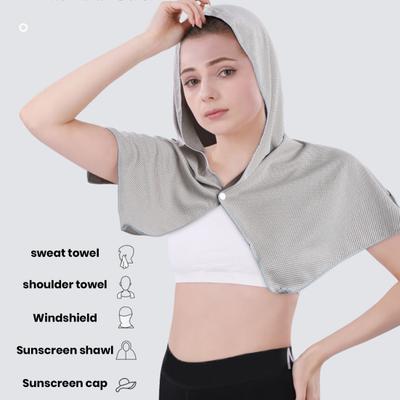 Quick Dry Cooling Hoodie Towel Solid Color UV Protection Breathable Sweat Absorbent Sports Running Hood Towel