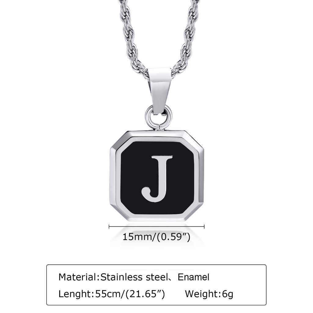 Initials Necklaces for Men Women,A-Z 26 Letters Black Square Stainless Steel Pendant Collar,45-60CM Twisted Rope Chain Gifts