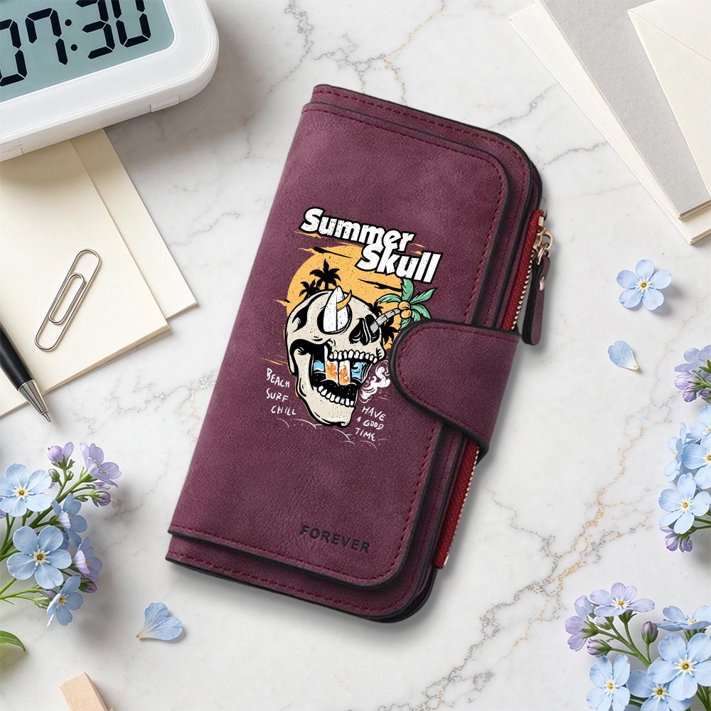 Summer Skull Print Long Wallet Fashion Casual Portable Multi Slot Card Holder Purse