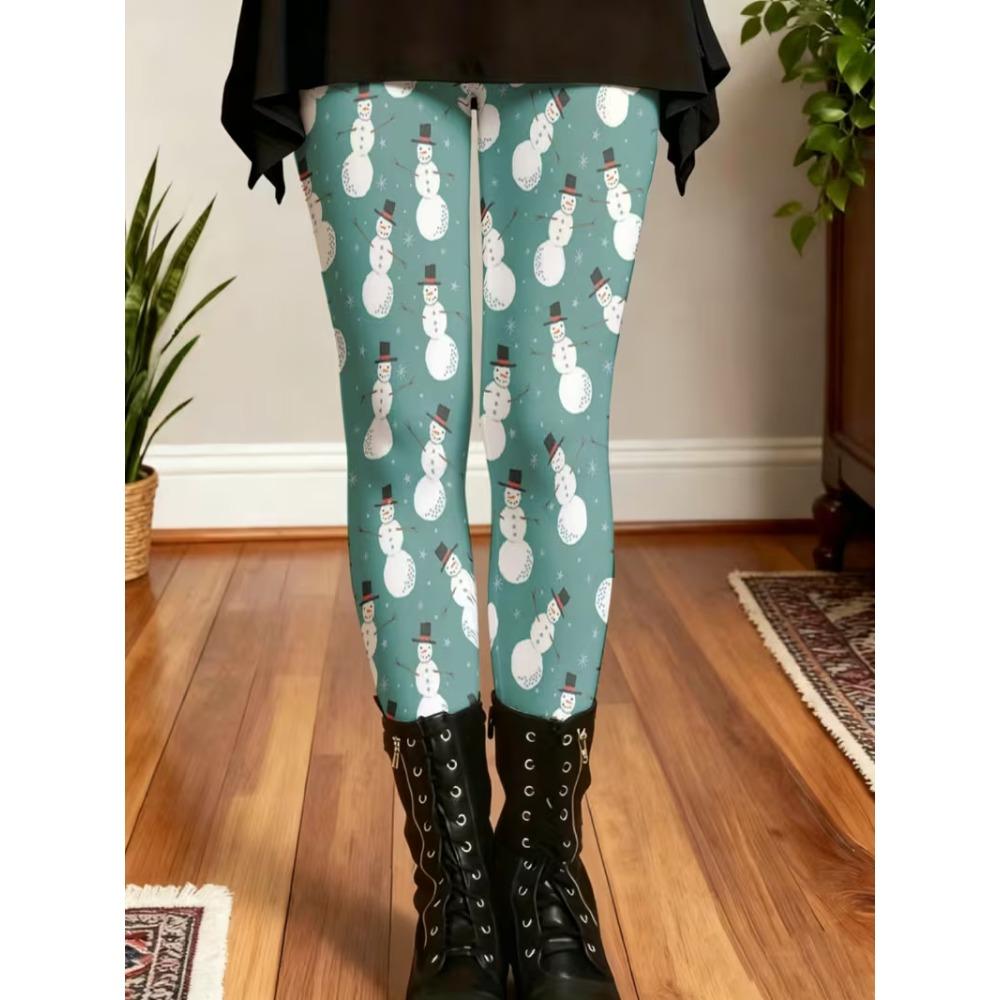 Women's Leggings Vintage Fashion Casual Ankle-Length High Waist Spider Web Snowman Xmas Printing Thermal Warm Soft Breathable Micro-elastic