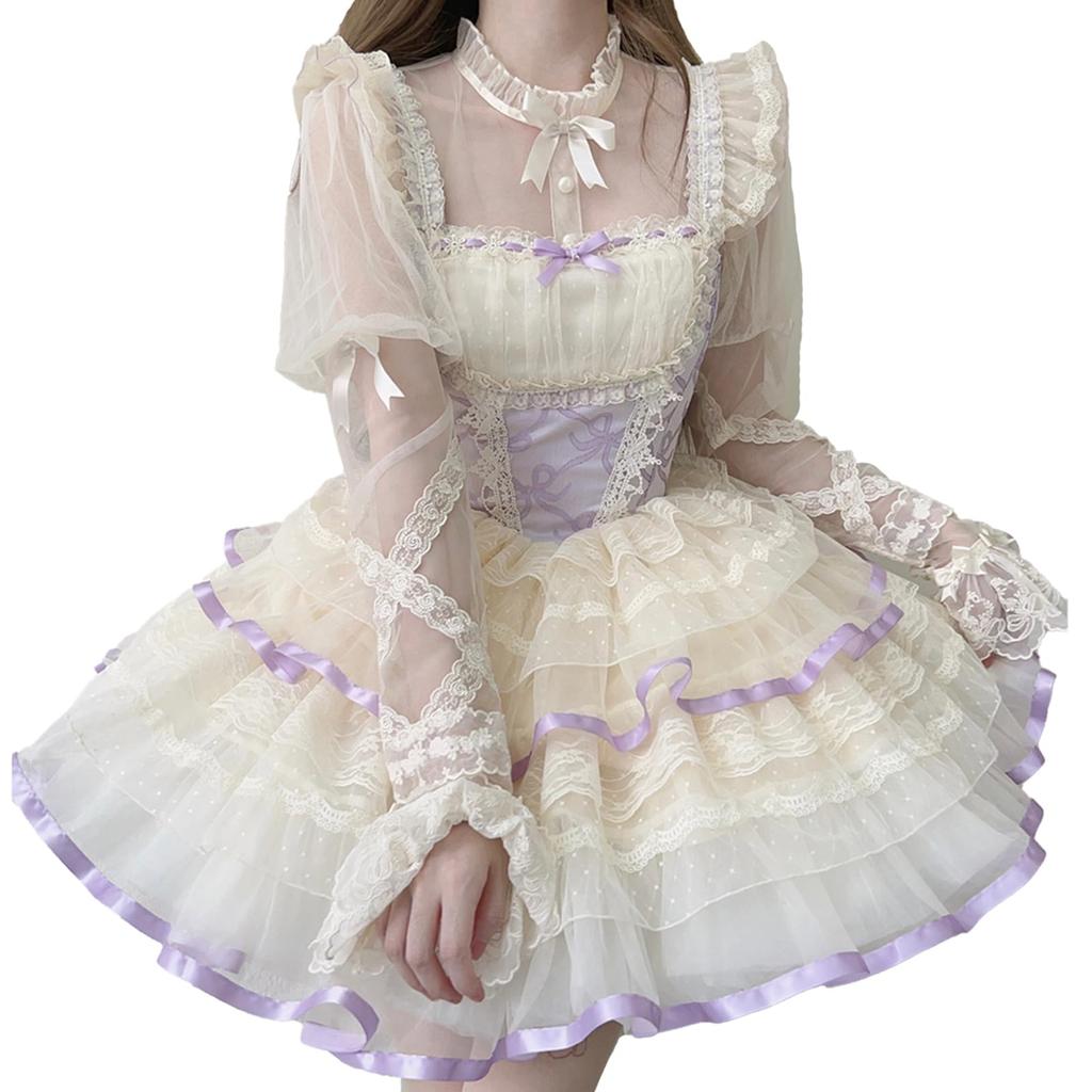 Lolita JSK Jumper Skirt Ribbon One Piece Dreamy Cute Gothic Lolita Dress Bride Style Clothing Ruffles Palace Style Mori Girl Princess Lolita Idol