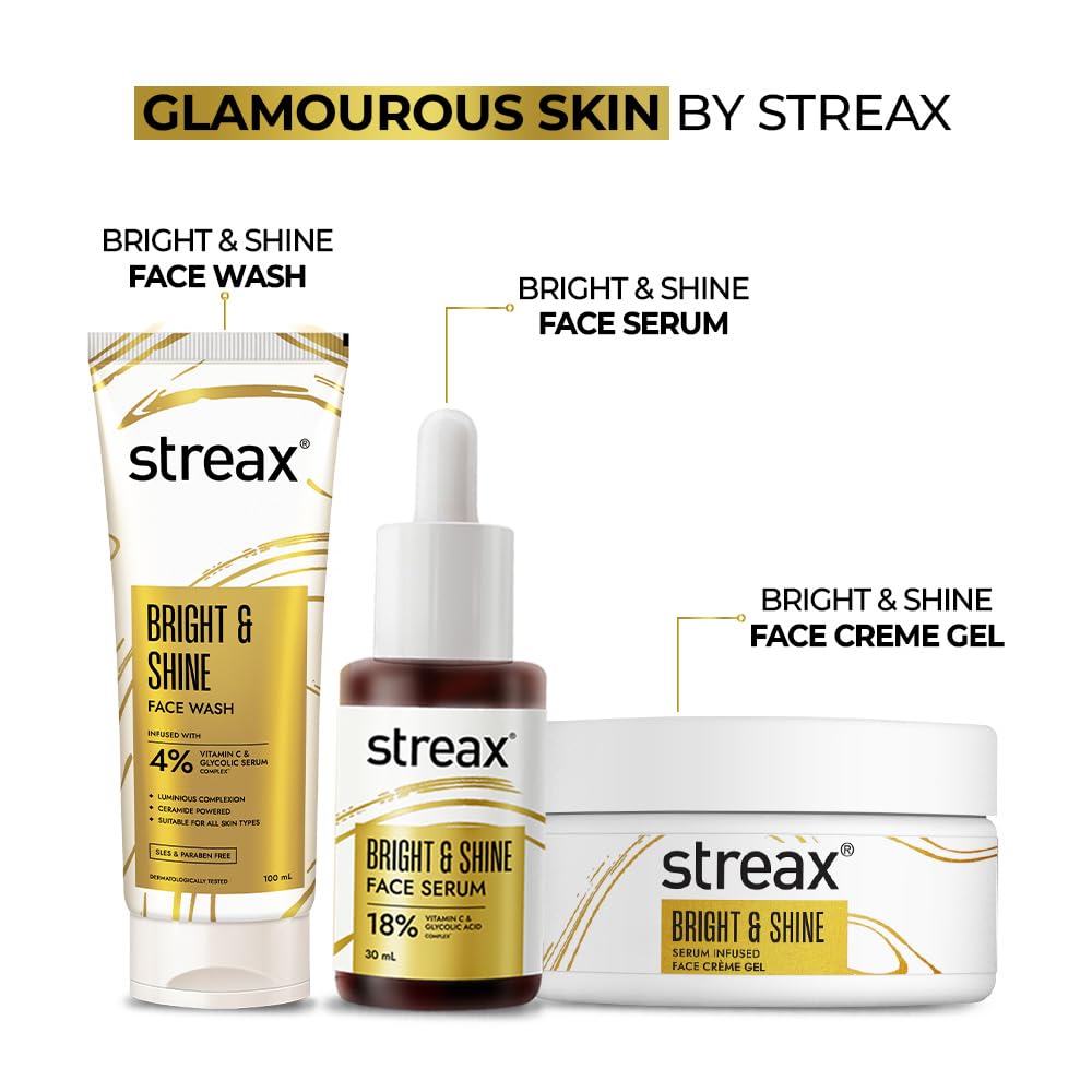 Streax Bright & Shine Face Serum 30 Ml Pack of 1 for Dark Spots Reduction Brighter Glowing Skin with Vitamin C