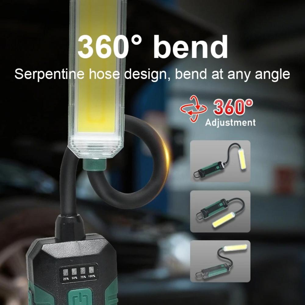 COB Work Light USB Rechargeable Led Work Light with 360° Swivel Hose Magnetic Hanging Hook for Camping Car Repair Emergency