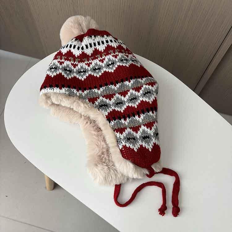 Plush Thickened Lei Feng Hat Autumn and Winter Warm Ear Protection Hat Women's Outdoor Riding Ski Hat