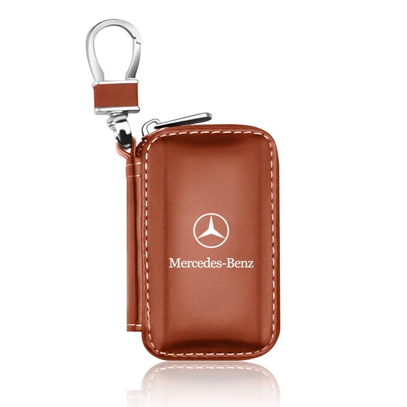 1ks Kožený Znak Pouzdro na Klíče od Auta Klíčenka Zipové Pouzdro Taška Pro Mercedes Benz AMG GLC GLA CLA GL A B C E S Třídy W176 W246 W205 X253 X156 C117