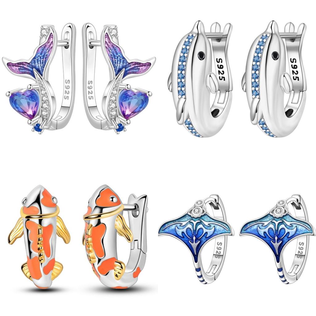 Orstarry 925 Silver Starry Mermaid Tail Hoop Earrings For Women Original Love Jewelry Party Gifts