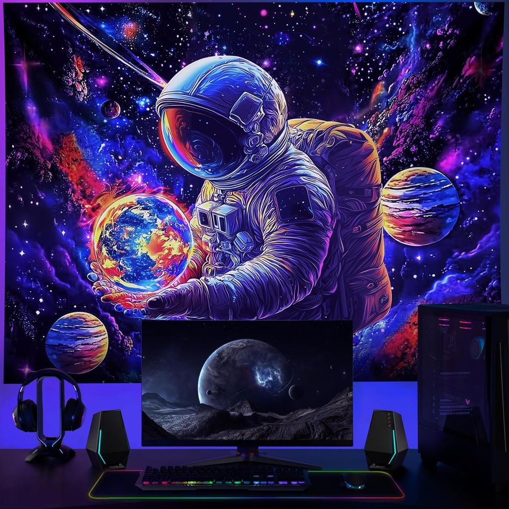 NYZE Astronaut Space Tapestry for Bedroom, Glow In the Dark Room Decor Wall Tapestries, Cool Galaxy Planet Wall Hanging, Wall Ha