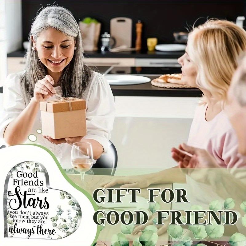 2D Fla"Good Friends Are Like Stars" Heart-Shaped Acrylic Friendship Decoration Plaque, Green Leaf Design, Suitable for Wall Decoration, Porch, Room, V