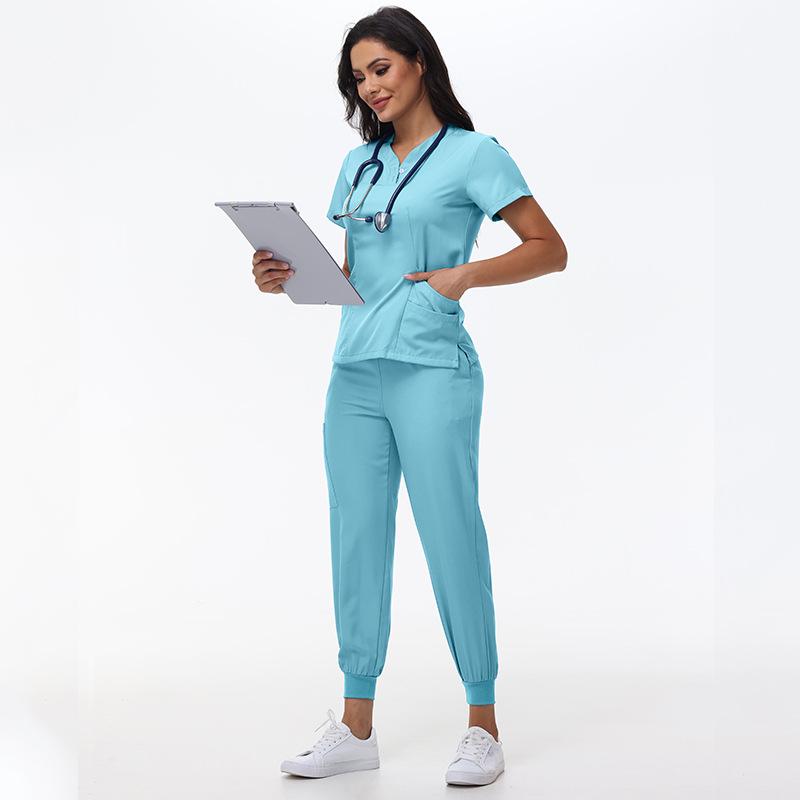 Women's Quick-Dry Short Sleeve Stretch Scrub Suit for Nurses and Beauty Salon