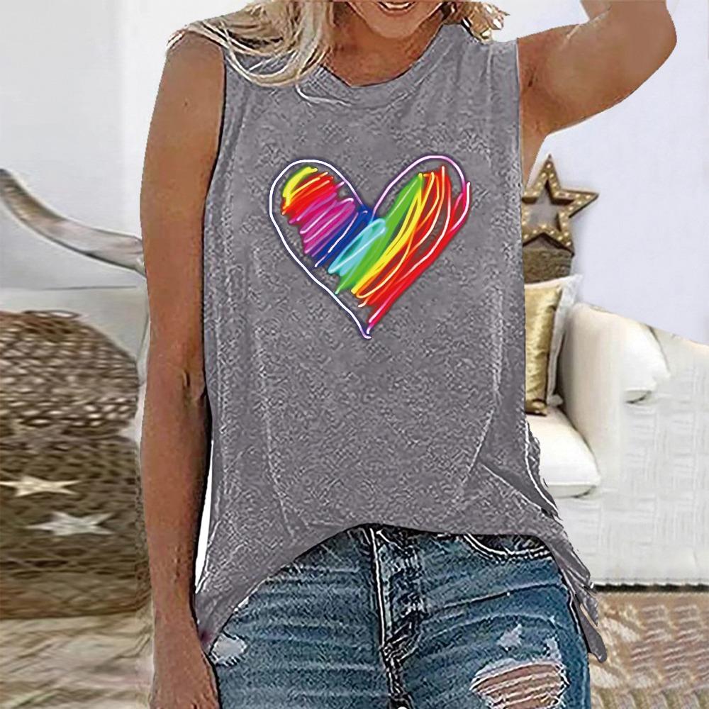 Summer Colorful Love Heart 3D Printed Tank Top Women's Casual Fashion Streetwear Sleeveless O-Neck Vest Camisole Woman Clothing