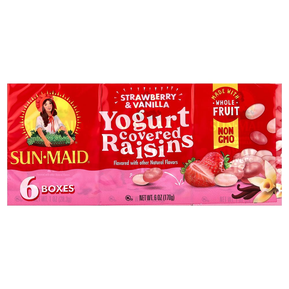iHerb Yogurt Covered Raisins, Strawberry & Vanilla - 6 Boxes (1oz Each)