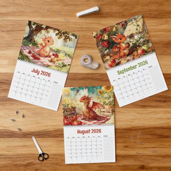 2026 Pastoraler Drachenkalender Drachen durch die Jahreszeiten Wandkalender Monatskalender Büro- oder Heimplaner Geschenk für Drachenliebhaber