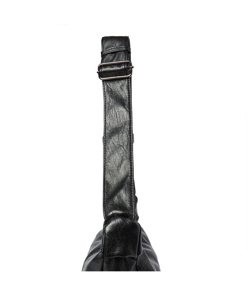 The Green Lab Faux Leather Hobo Crossbody Bag [Black]