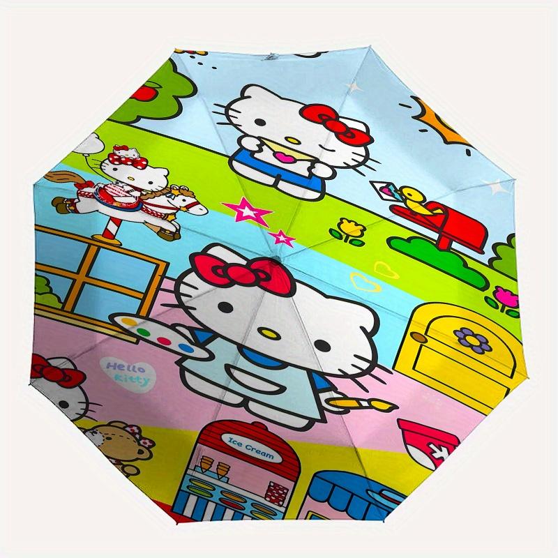 Hello Kitty,Painting Automatic Folding Umbrella-Simple 8-Rib Design, Bright Cartoon Pattern, Durable Iron Frame, Suitable For Travel, Outdoo