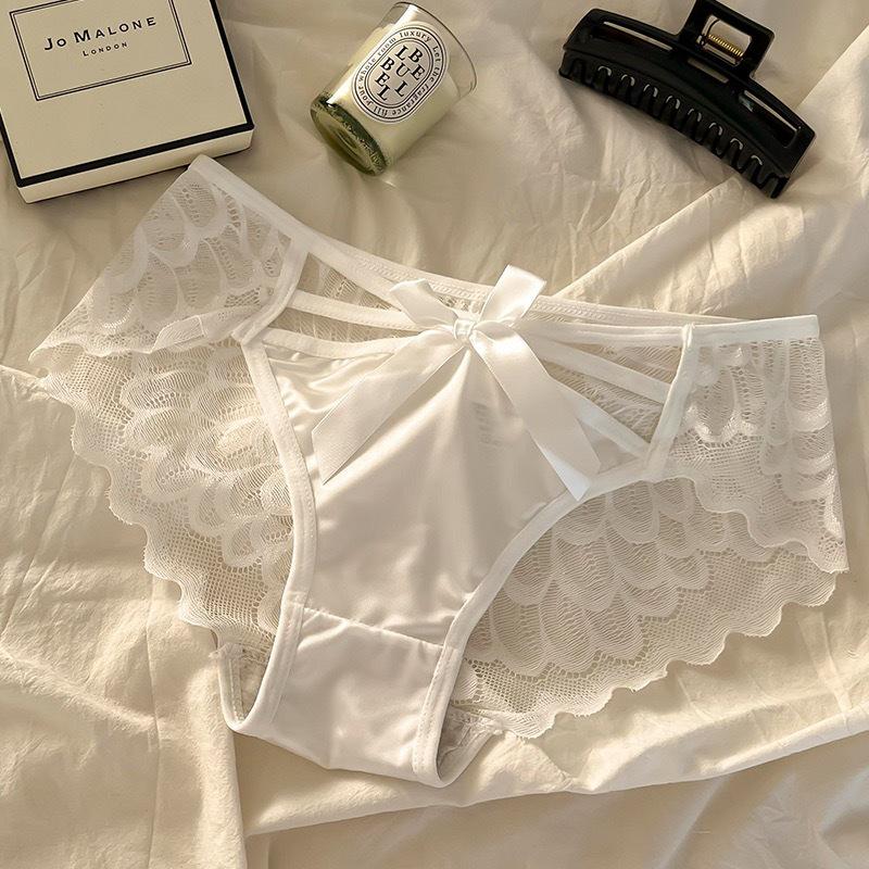 Japanese-Style Lace Bow Low-Waist Breathable Cotton Panties for Women
