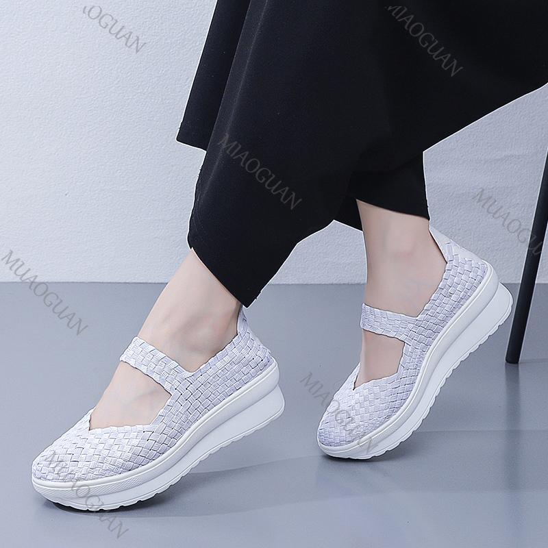 Fashion Summer Women Flat Shoes 2025 New Fashion Elastic Band Weave Shoes Breathable Lightweight Women Casual Loafers Zapatos De Mujer