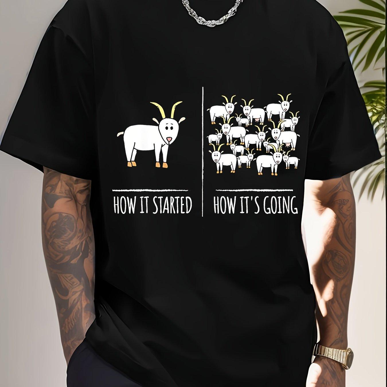 Funny Goat Meme How It Started How Its Going Graphic TShirt Mens Casual Cotton Tee S